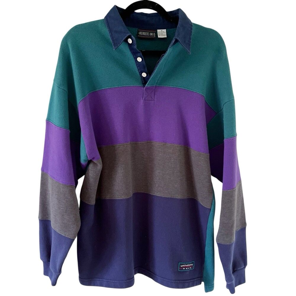 Vintage 80s Members Only Colorblock Collared Sweatshirt Popover Pullover M Med